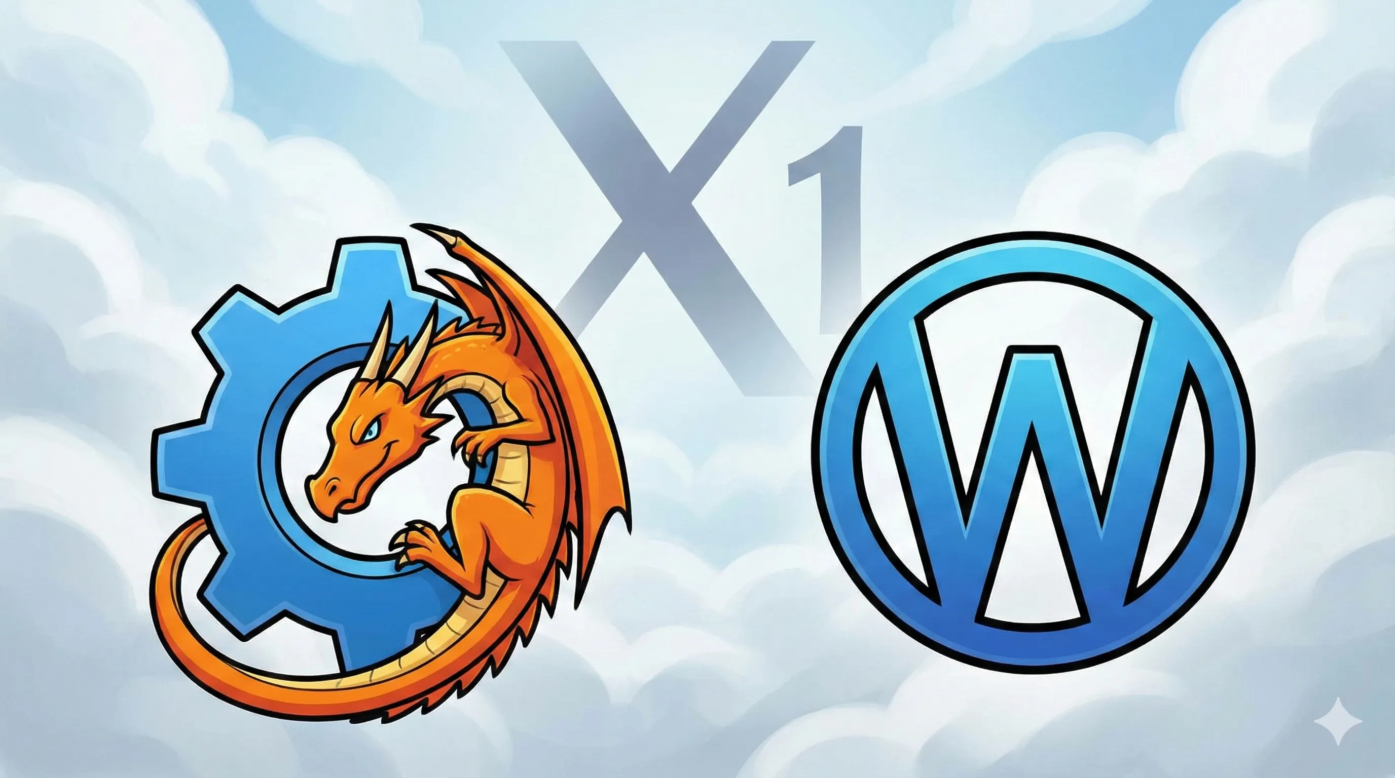 Logo KDE Plasma dan Wayland berdampingan, dengan logo X11 yang memudar di latar belakang.