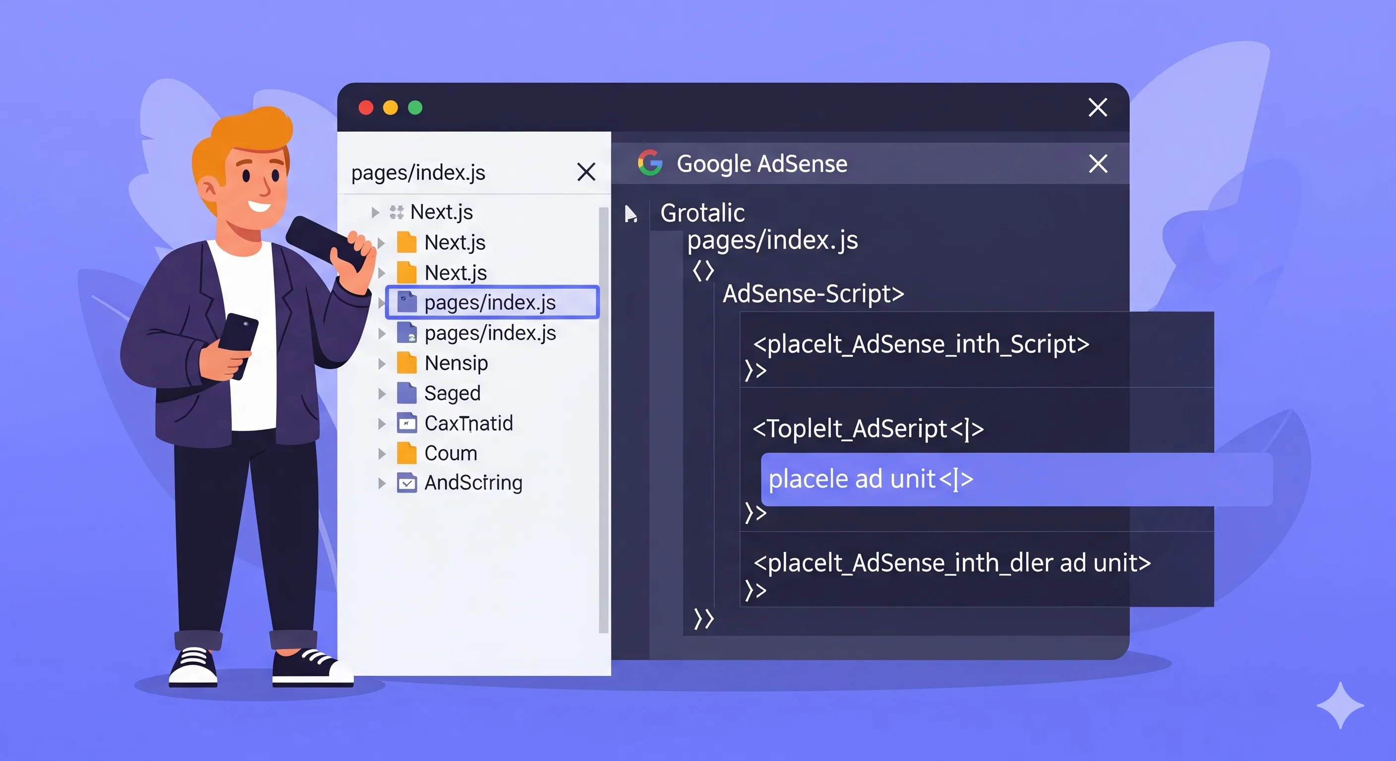 Logo Google AdSense terintegrasi dengan kode Next.js