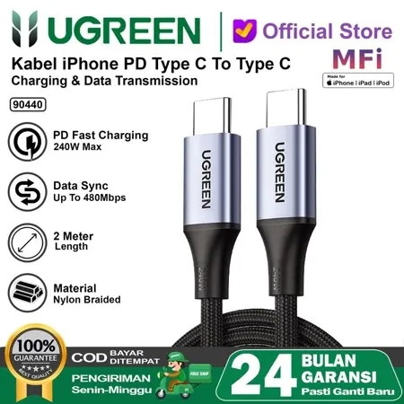 UGREEN Kabel Type C to Type C Fast Charging 240w Nylon Braided