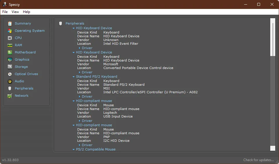Speccy tab CPU
