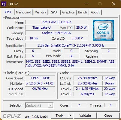 CPU-Z tab CPU