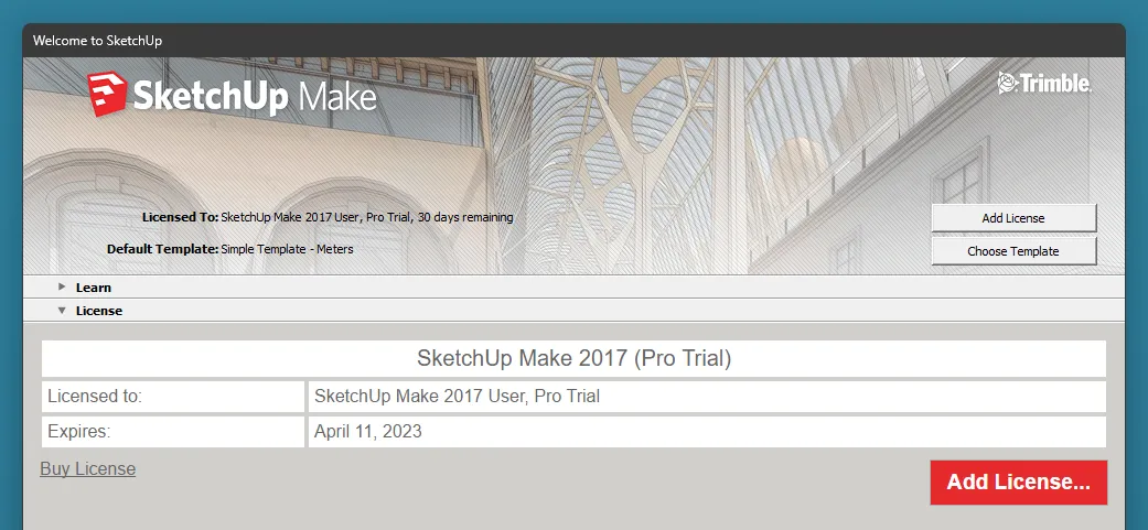 Tampilan percobaan Sketchup Make 2017