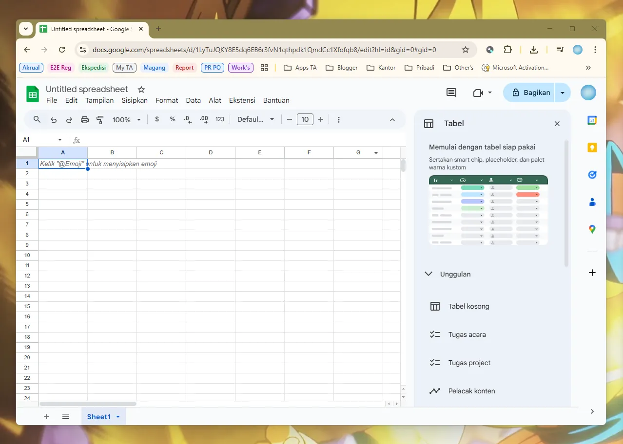 Tampilan Antarmuka Google Sheets