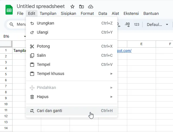 Tampilan menu Edit di Google Sheets.