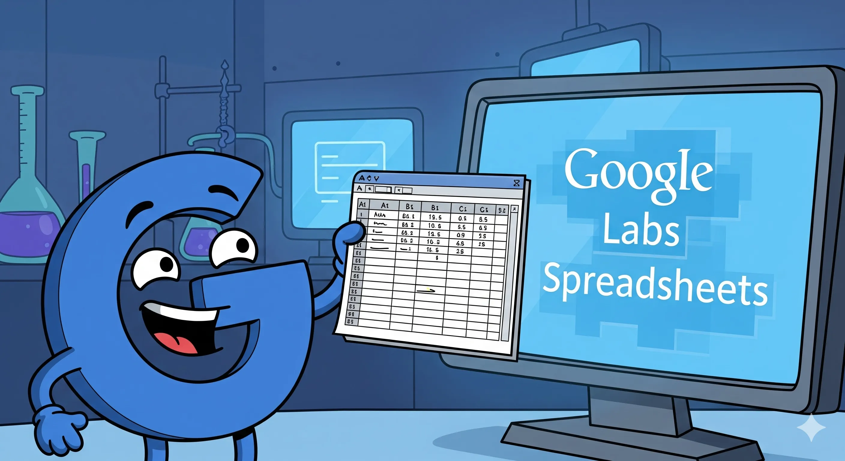 Tampilan antarmuka Google Labs Spreadsheets versi awal yang sangat sederhana, menunjukkan dasar-dasar sel dan baris.