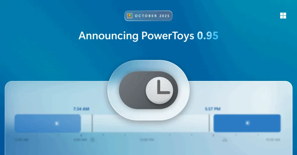 Logo PowerToys Light Switch dengan ilustrasi tema terang dan gelap.