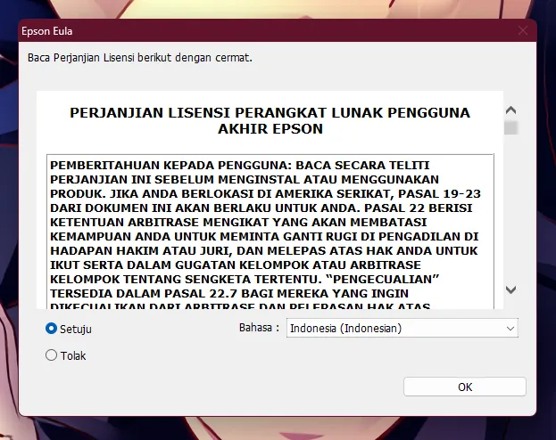 Langkah 3 Instalasi Driver Epson L310 - Persetujuan Lisensi