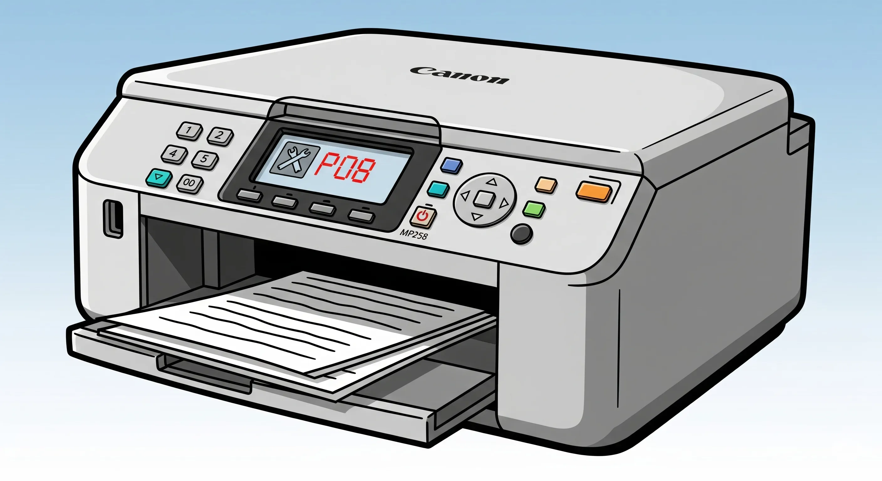 Printer Canon MP258 menampilkan notifikasi error P08.