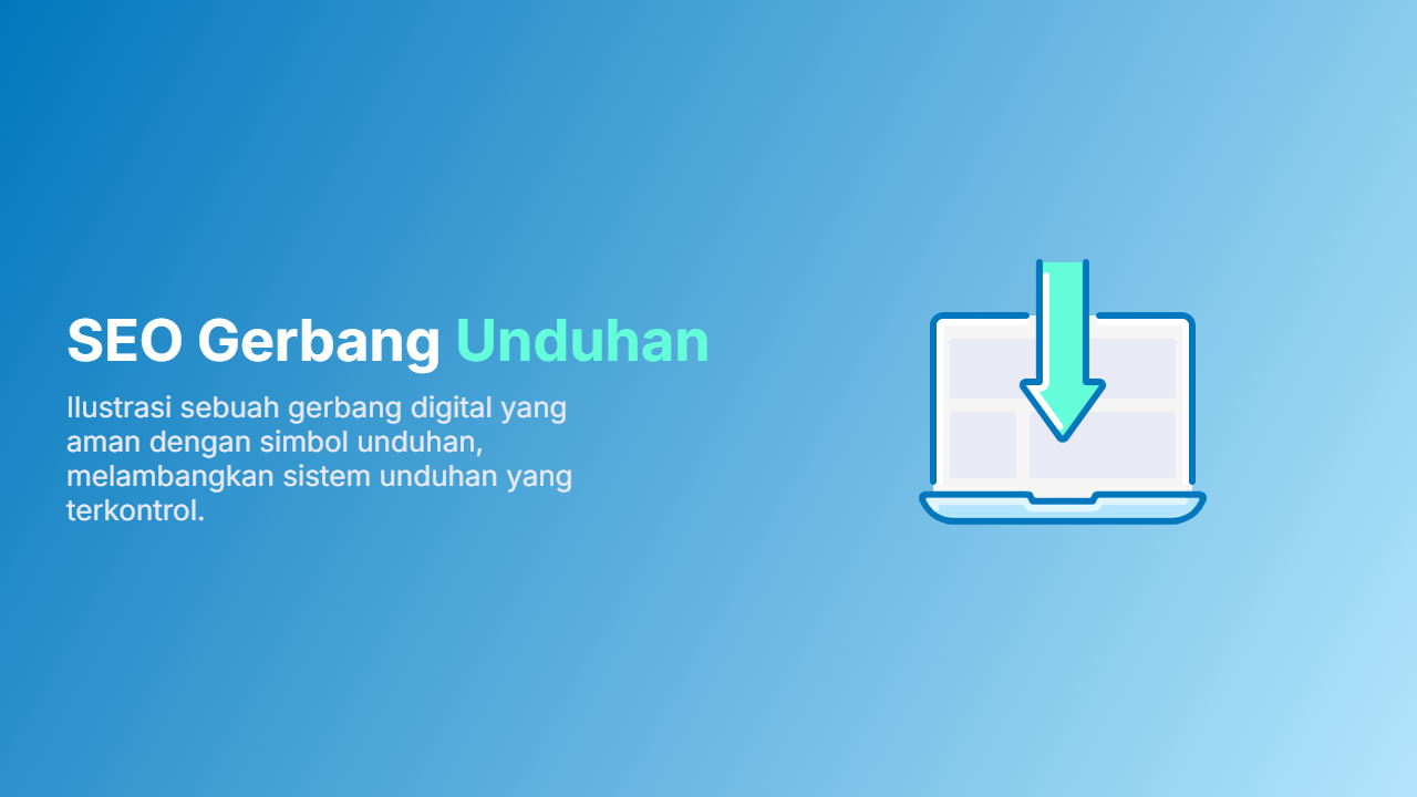 Ilustrasi sebuah gerbang digital yang aman dengan simbol unduhan, melambangkan sistem unduhan yang terkontrol.