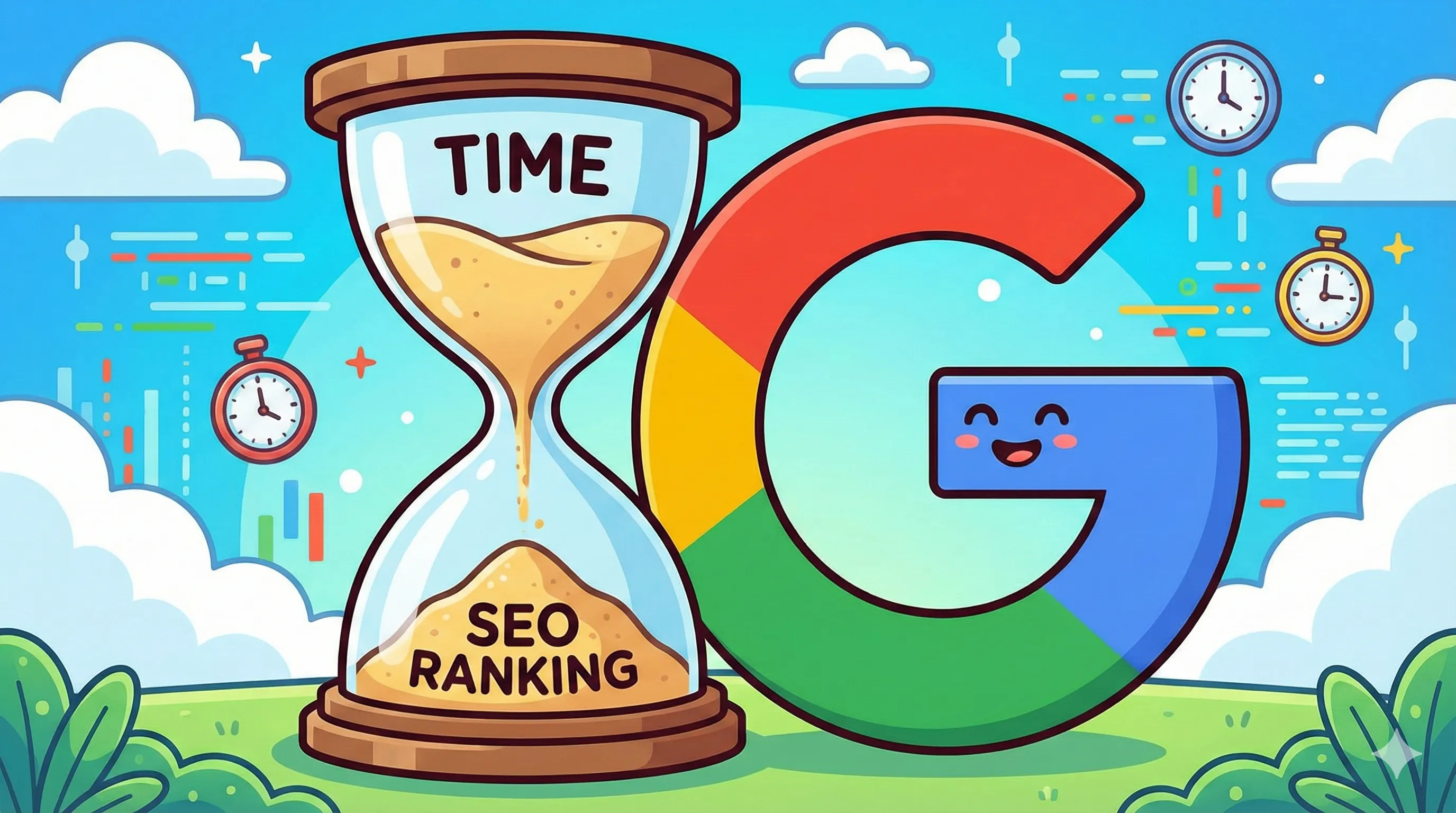 Ilustrasi jam pasir di samping logo Google