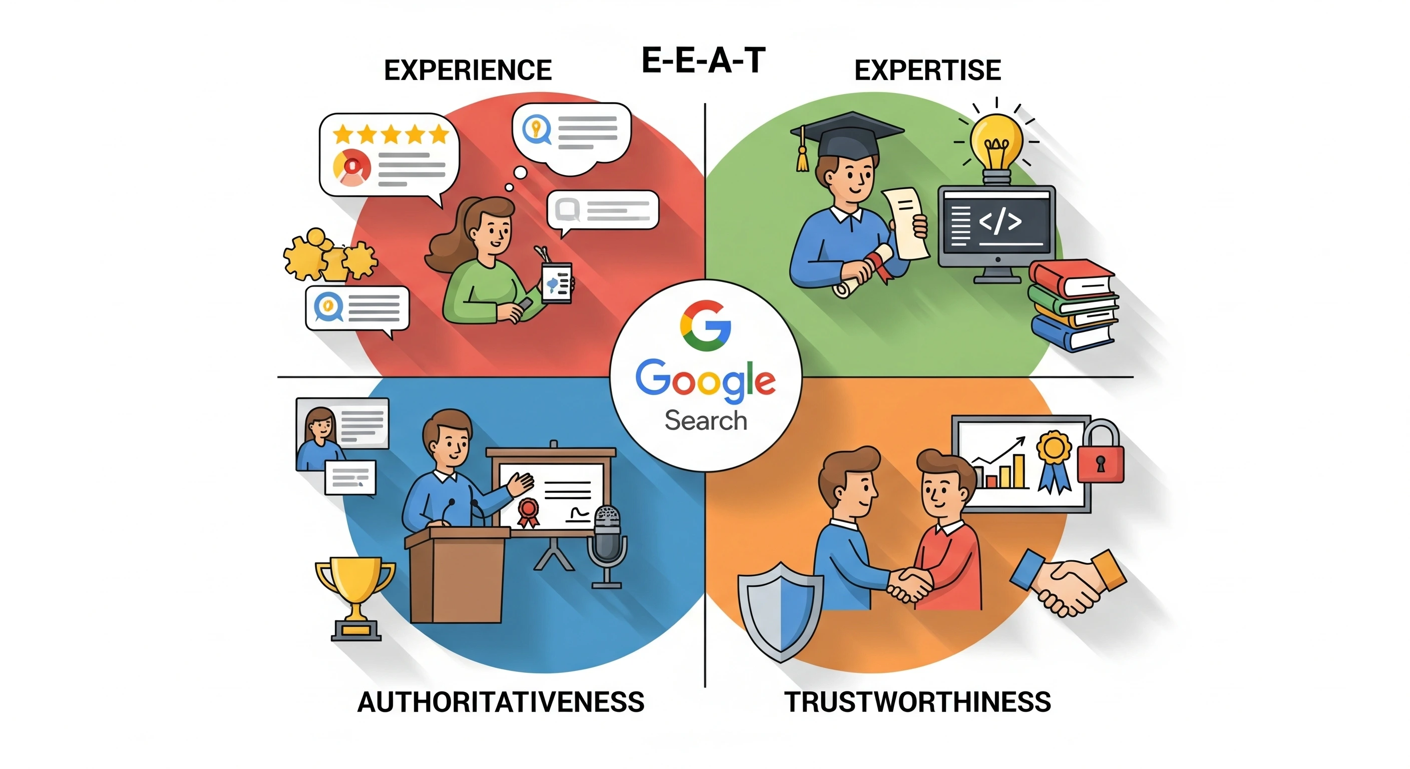 Ilustrasi konsep E-E-A-T Google