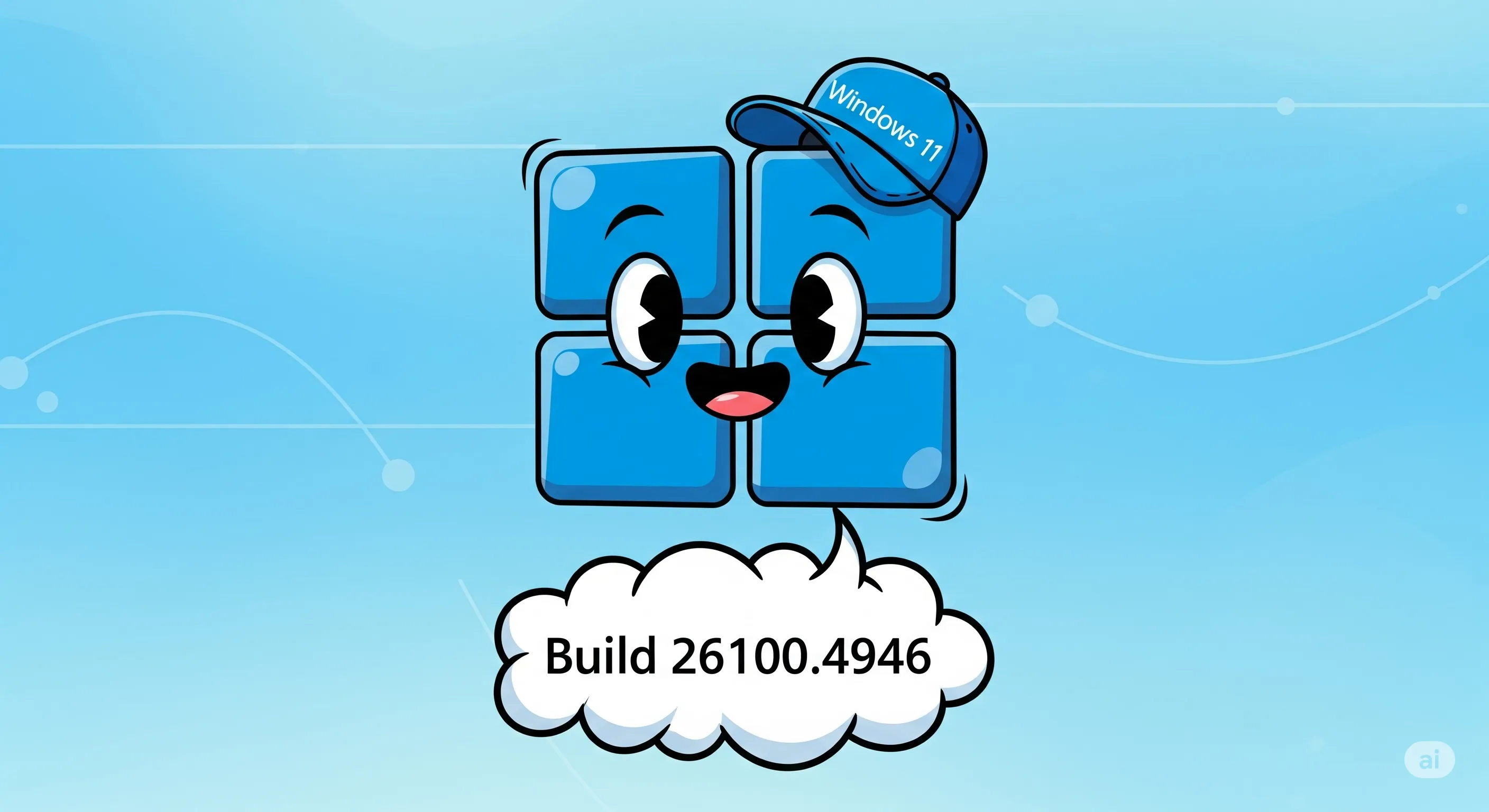Logo Windows 11 dengan nomor build 26100.4946 di layar laptop.