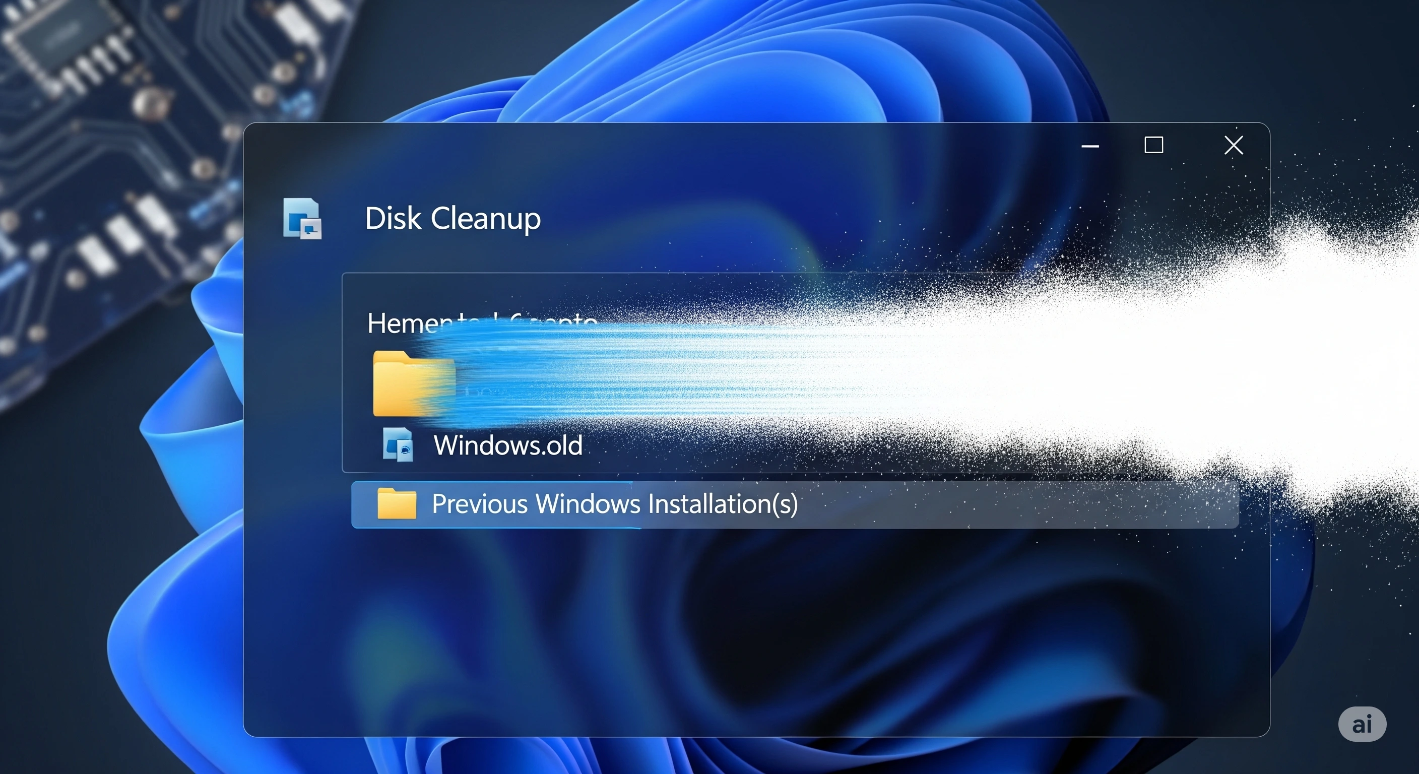 Ilustrasi alat Disk Cleanup di Windows 11 dengan folder Windows.old.