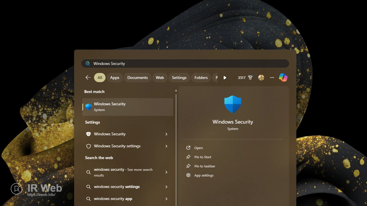 Membuka aplikasi Windows Security dari menu Start.