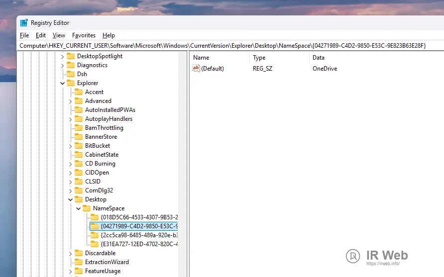 Tampilan Registry Editor dengan path NameSpace yang dituju.