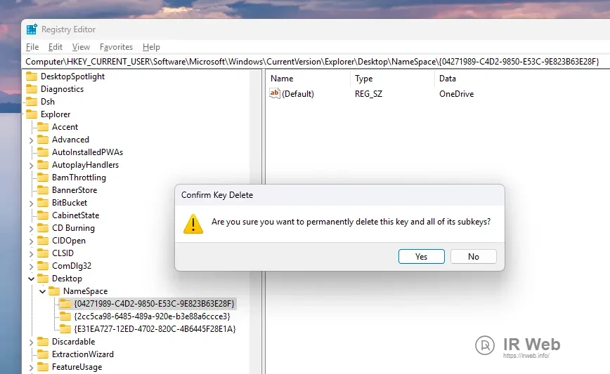 Menghapus kunci registri yang terkait dengan folder OneDrive.