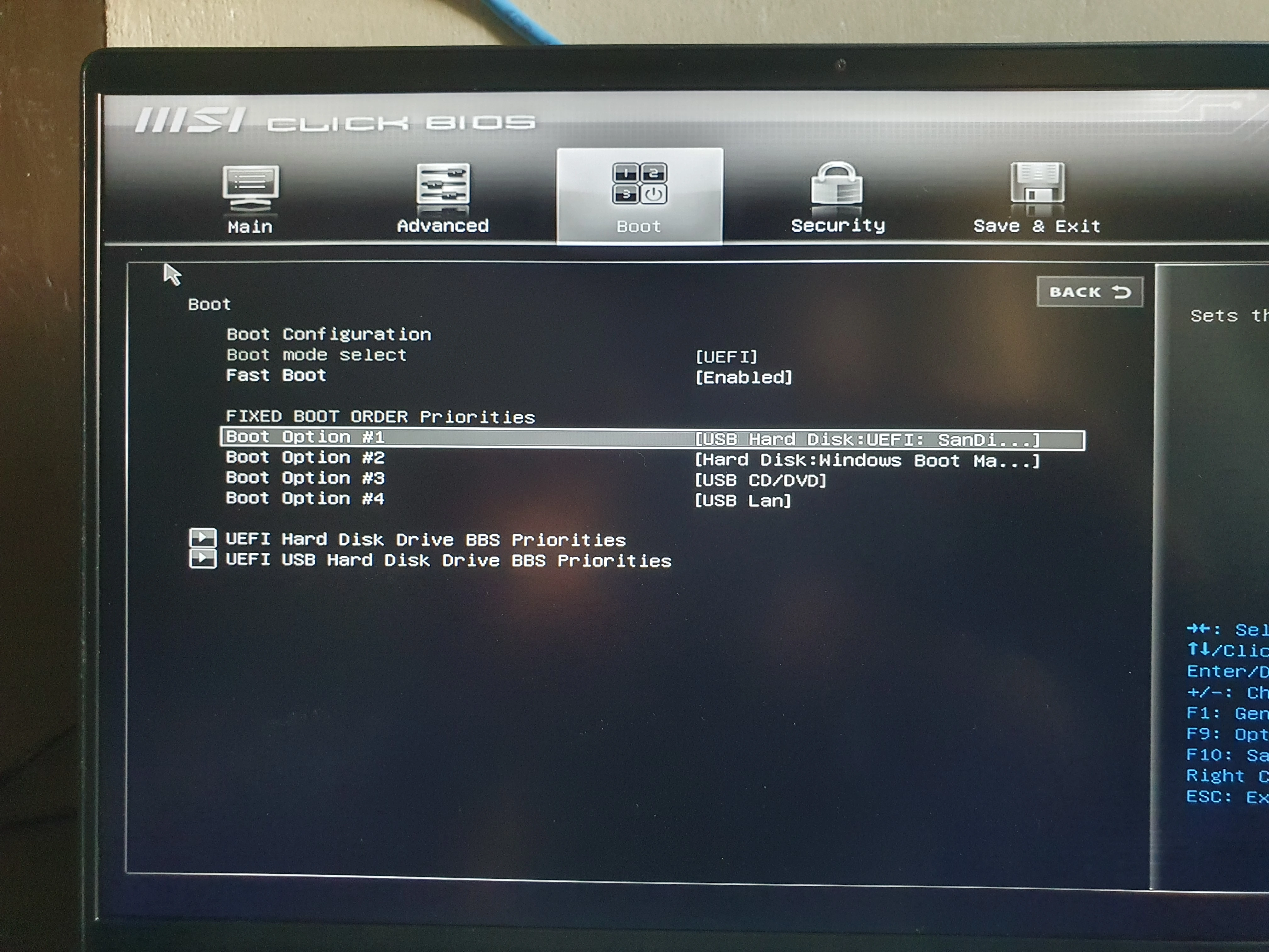 Contoh Tampilan BIOS di Laptop MSI