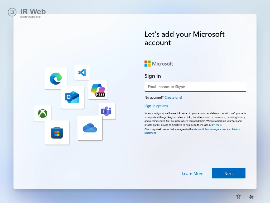 Tampilan untuk masuk dengan akun Microsoft