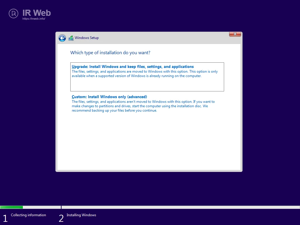 Pilihan Tipe Instalasi Windows