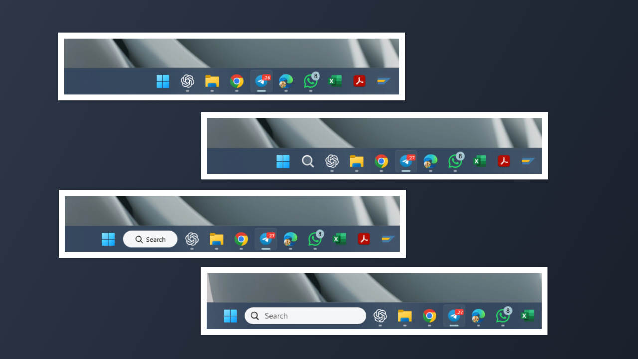 Empat Opsi Tampilan Ikon Pencarian di Taskbar Windows 11