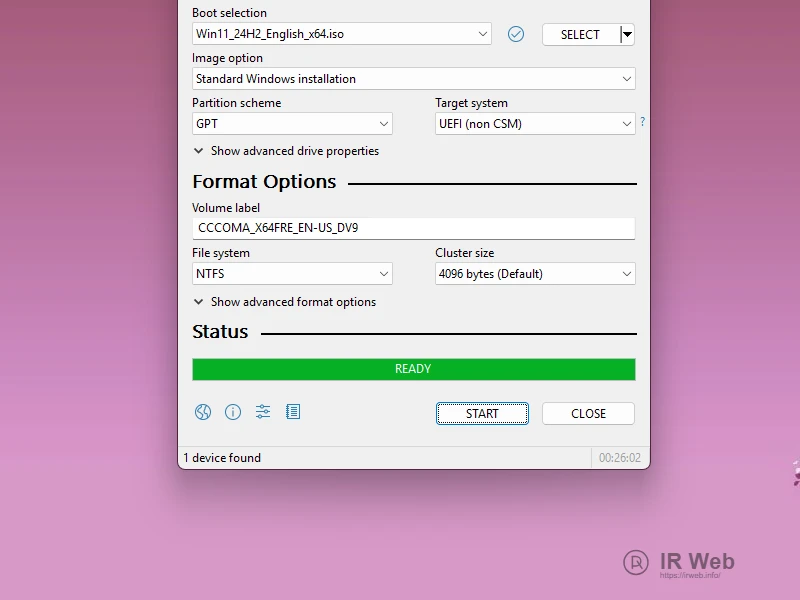 Proses pembuatan bootable selesai di Rufus